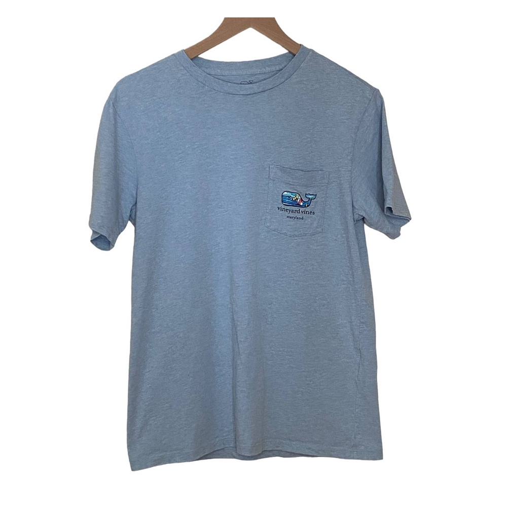 Vineyard Vines Light Blue Nautical Beach Whale Graphic Maryland T Shirt - Picture 2 of 7